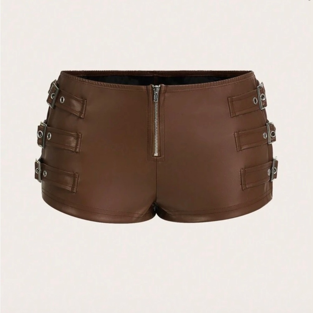 Brown Leather Mini Shorts